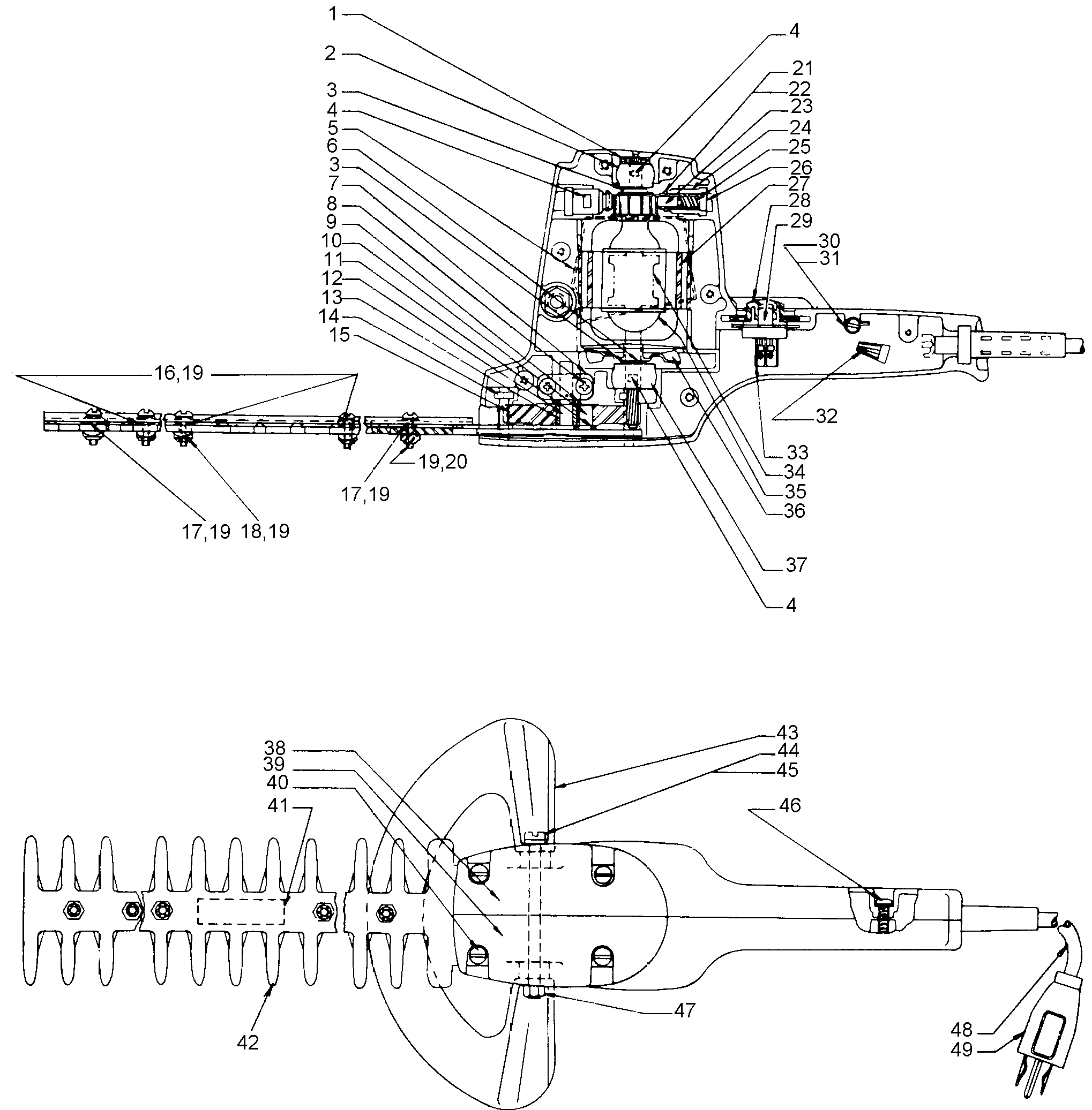 Default Diagram and Parts List for B8120 Type 1 Black and Decker Trimmer
